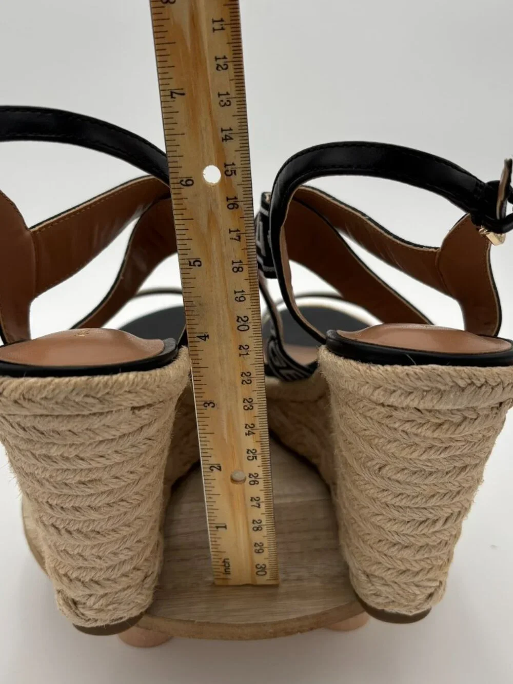 Tommy Hilfiger Black Logo Strap Espadrille Wedge Platform Sandals Shoes 9M